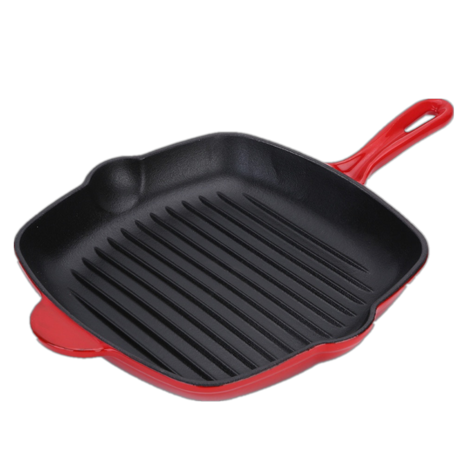 Non Stick Glass Top Red Enamel Cast Iron Grill Pan from China manufacturer Zhongshuai Cookware